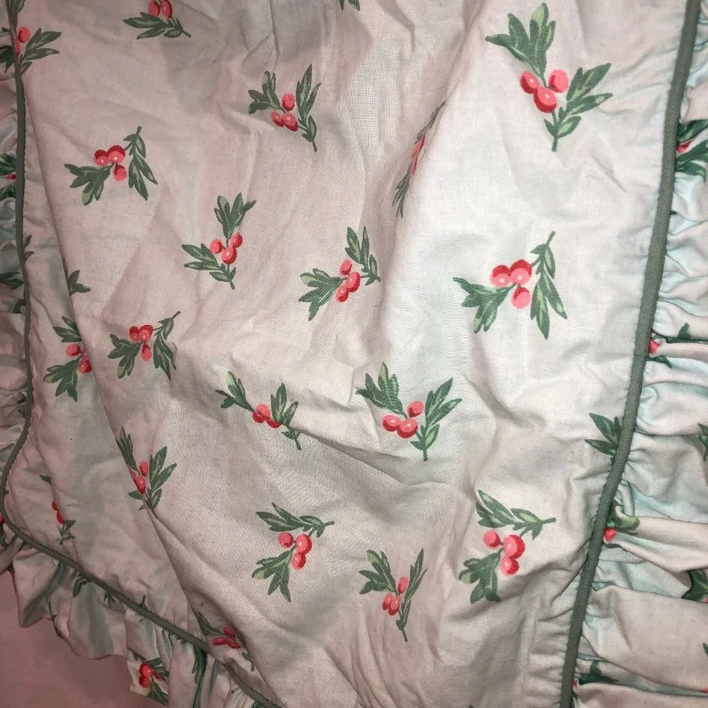 Christmas TWO custom made winter berry holly print aqua ruffle throw pil…